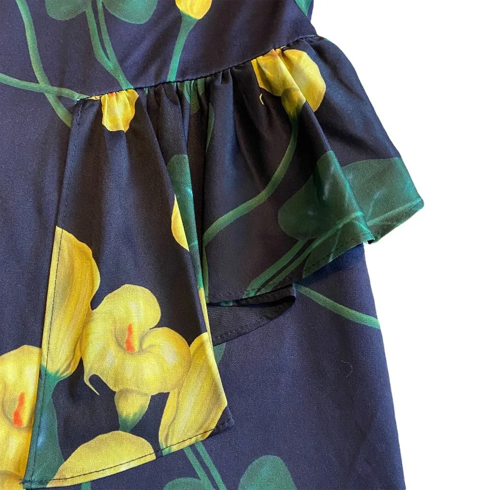 SOLD! Voodoo Vixen Flora Calla Lily Print Dress 40s Pinup Rockabilly Size Medium - Picture 4 of 9